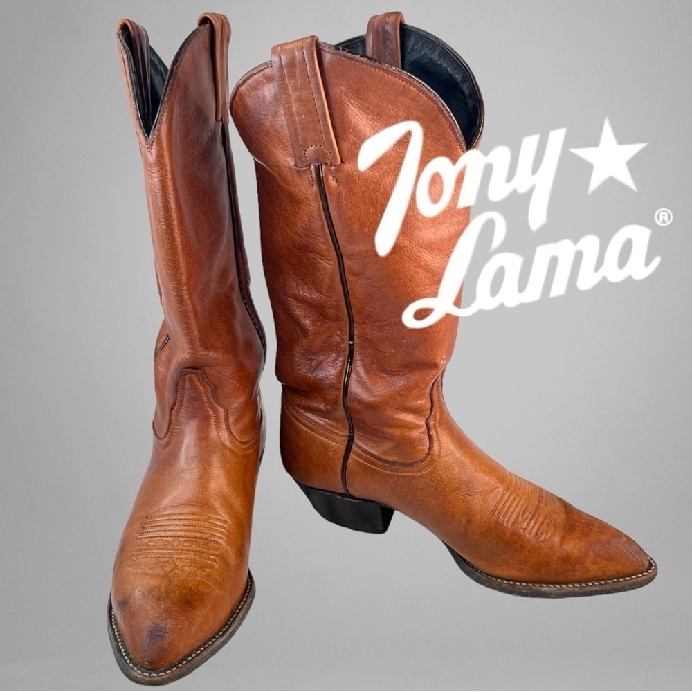 Tony Lama Womens Western Cowgirl Boots Cognac Brown Pointed Toe Mid Calf 6.5 M